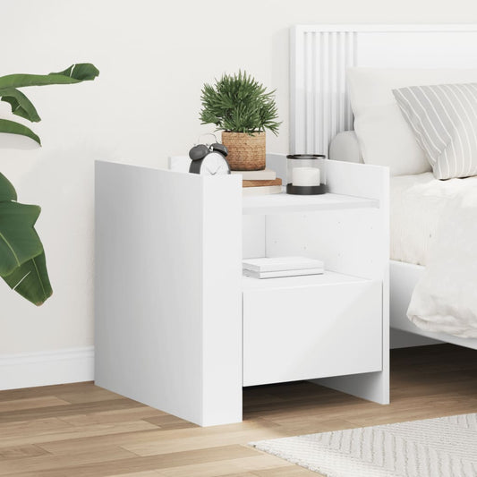 Sleek White Bedside Cabinet 45x50x50 cm - Engineered Wood Design