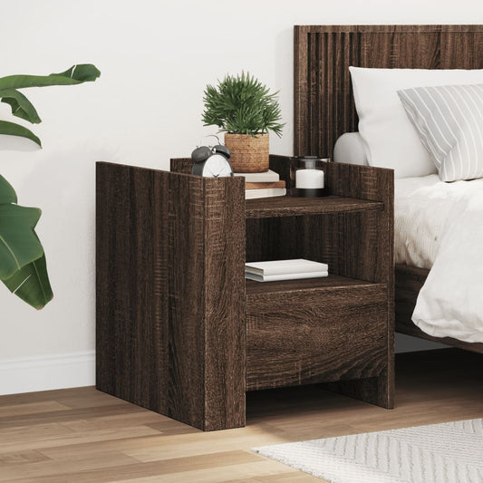 Brown Oak Bedside Cabinet - 45x50x50 cm Engineered Wood