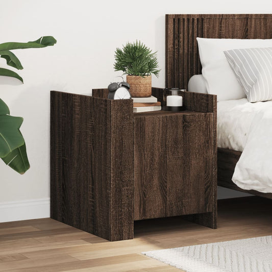 Brown Oak Bedside Cabinet 45x50x50 cm - Stylish Engineered Wood