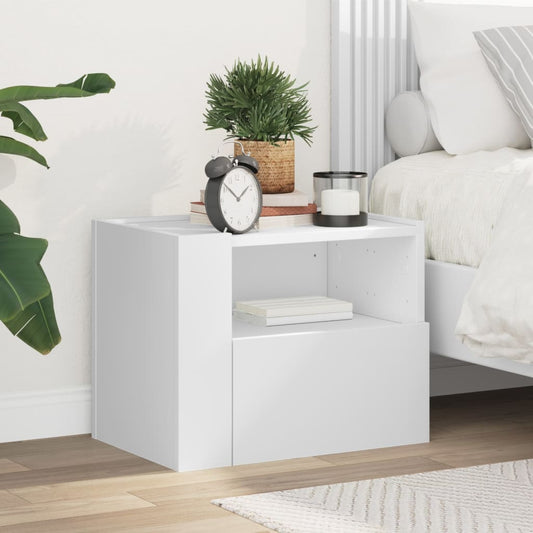 Sleek White Wall-Mounted Bedside Cabinet - 45x30x35 cm