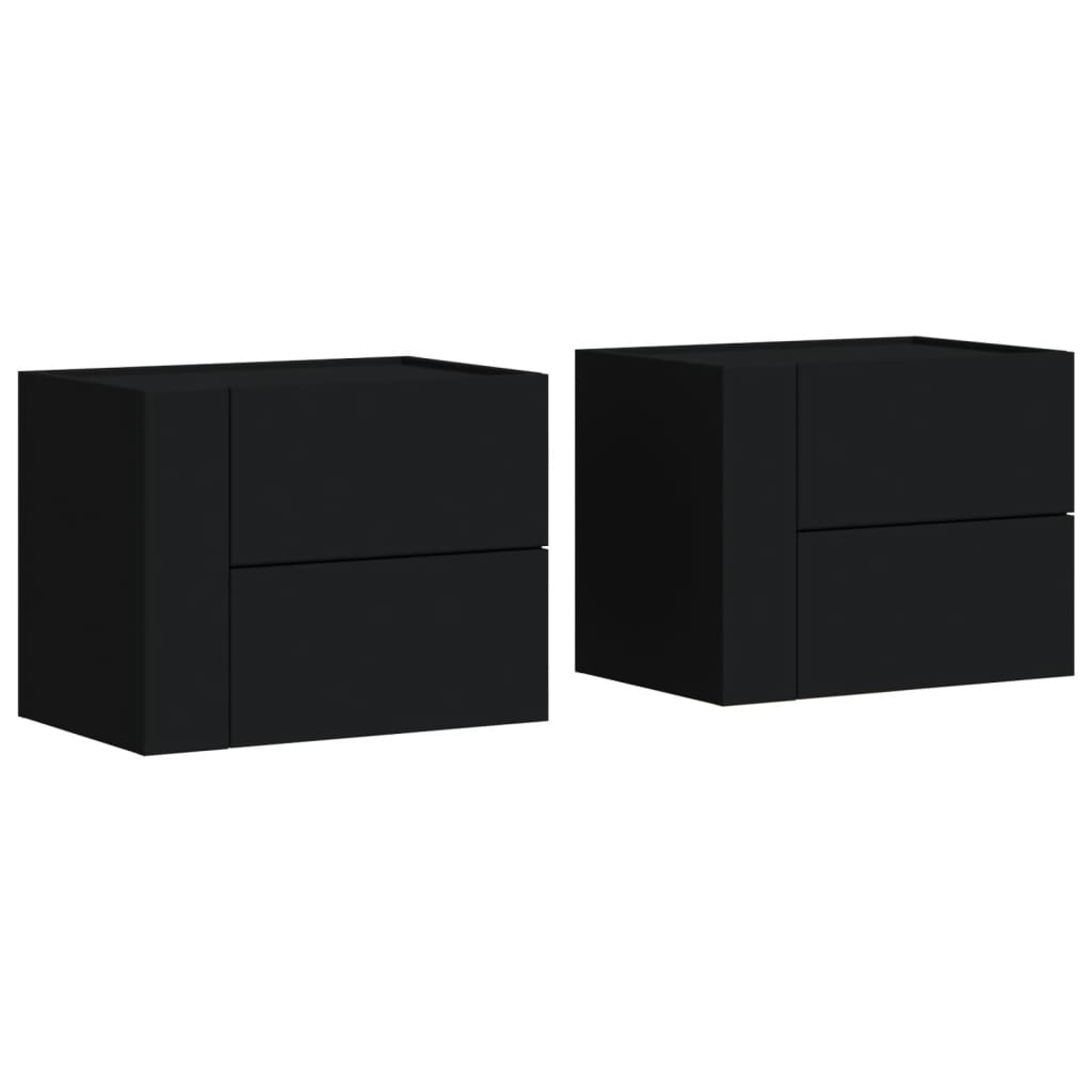 Set of 2 Black Wall-Mounted Bedside Cabinets 45x30x35 cm