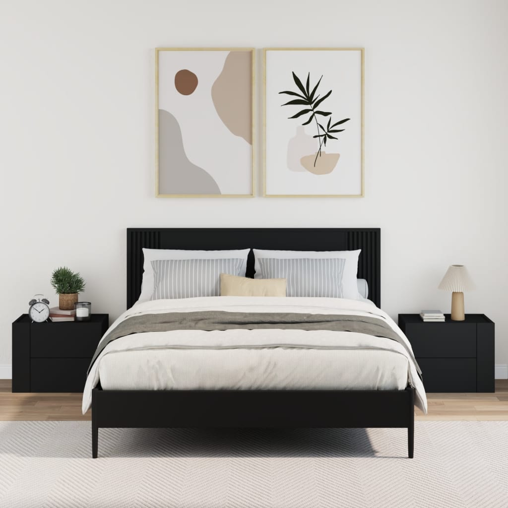 Set of 2 Black Wall-Mounted Bedside Cabinets 45x30x35 cm
