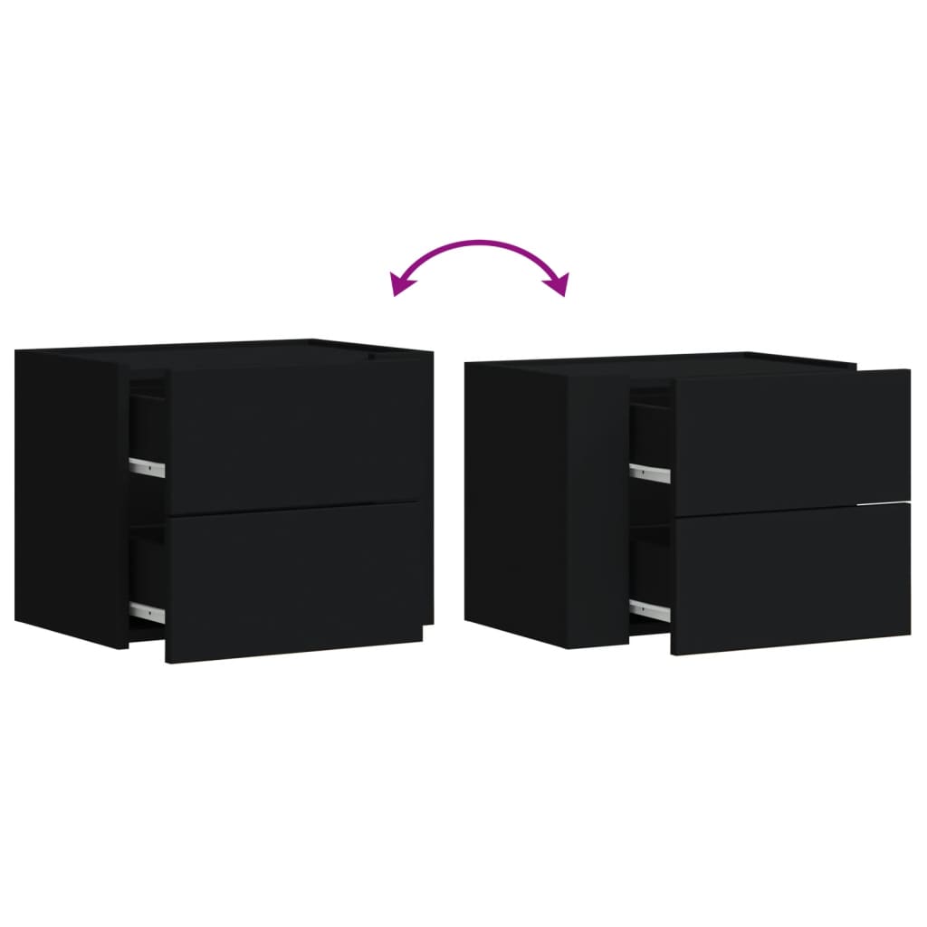 Set of 2 Black Wall-Mounted Bedside Cabinets 45x30x35 cm
