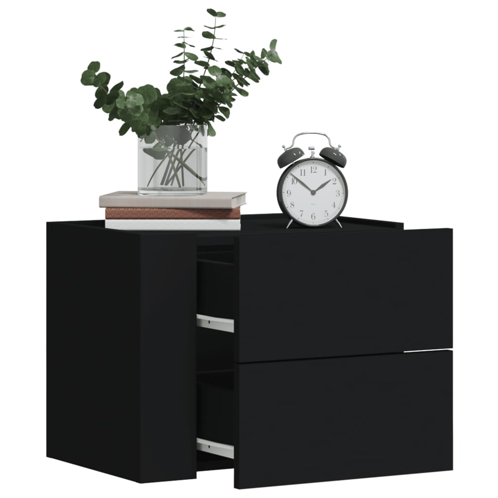 Set of 2 Black Wall-Mounted Bedside Cabinets 45x30x35 cm