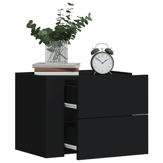 Set of 2 Black Wall-Mounted Bedside Cabinets 45x30x35 cm