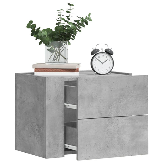 Concrete Grey Wall-Mounted Bedside Cabinets Set of 2 - 45x30x35 cm