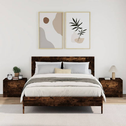 Smoked Oak Wall-Mounted Bedside Cabinets, 2 Pack, 45x30x35 cm