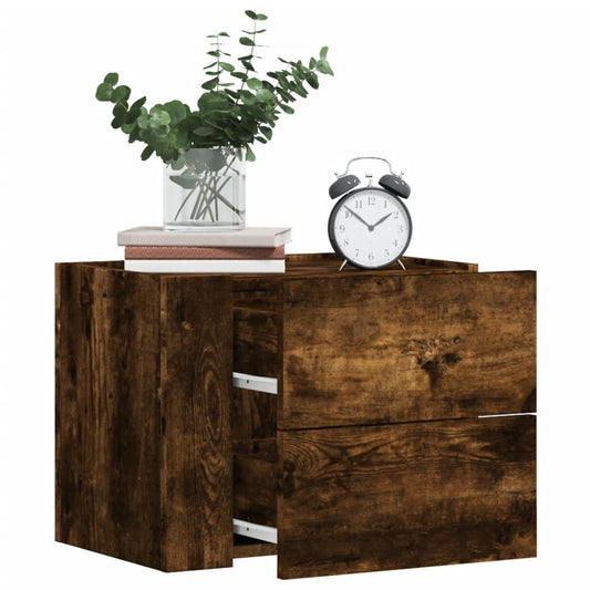 Smoked Oak Wall-Mounted Bedside Cabinets, 2 Pack, 45x30x35 cm