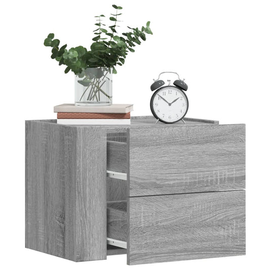 Set of 2 Grey Sonoma Wall-Mounted Bedside Cabinets, 45x30x35 cm