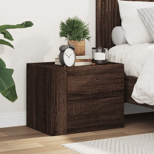 Brown Oak Wall-Mounted Bedside Cabinet - 45x30x35 cm