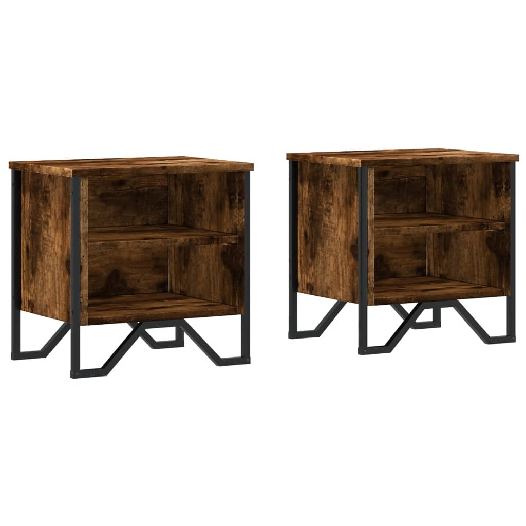 Smoked Oak Bedside Cabinets - Set of 2, 40x30x40 cm
