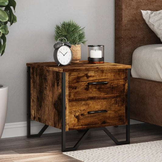 Smoked Oak Bedside Cabinet 40x41x40 cm - Engineered Wood