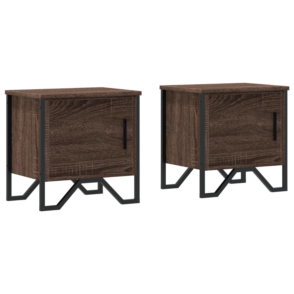 Brown Oak Bedside Cabinets Set of 2, 40x30x40 cm, Engineered Wood