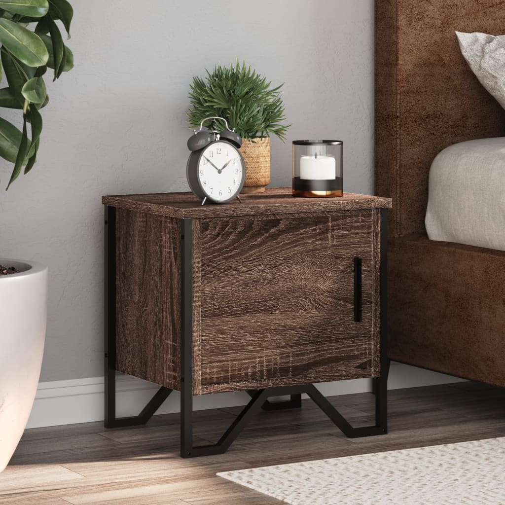 Brown Oak Bedside Cabinets Set of 2, 40x30x40 cm, Engineered Wood