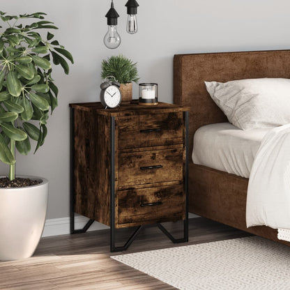 Smoked Oak Bedside Cabinet 40x41x60 cm - Engineered Wood Finish
