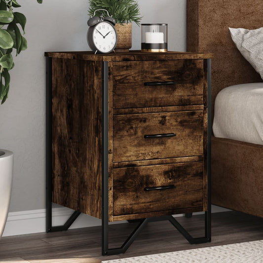 Smoked Oak Bedside Cabinet 40x41x60 cm - Engineered Wood Finish