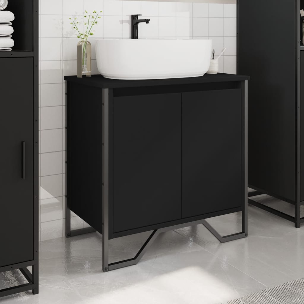 Black Engineered Wood Bathroom Sink Cabinet 60x35x60 cm