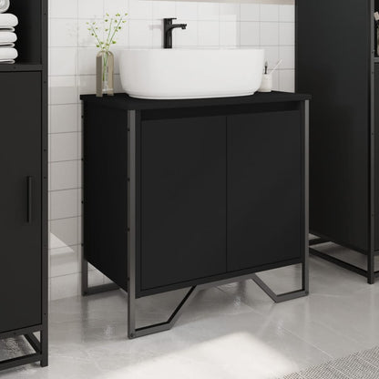 Black Engineered Wood Bathroom Sink Cabinet 60x35x60 cm