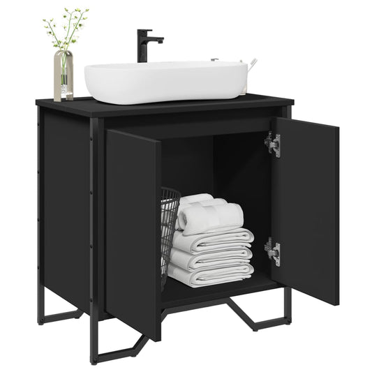 Black Engineered Wood Bathroom Sink Cabinet 60x35x60 cm
