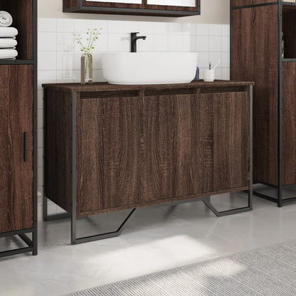 Brown Oak Bathroom Sink Cabinet - 91x35x60 cm, Engineered Wood