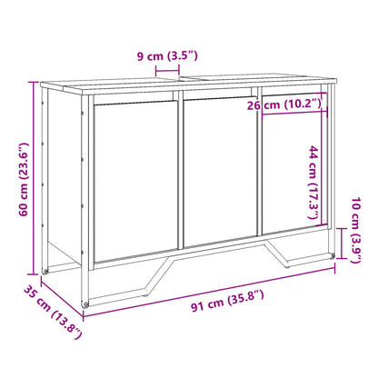 Brown Oak Bathroom Sink Cabinet - 91x35x60 cm, Engineered Wood
