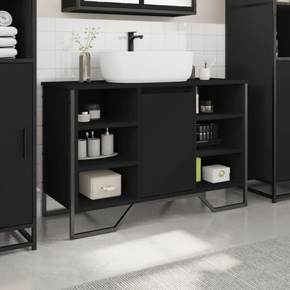 Black Engineered Wood Bathroom Sink Cabinet - 91x35x60 cm