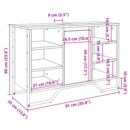 Black Engineered Wood Bathroom Sink Cabinet - 91x35x60 cm