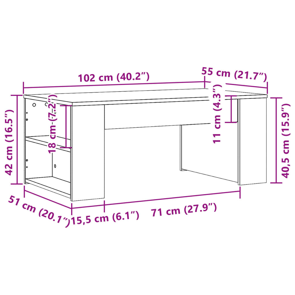 Coffee Table Brown Oak 102x55x42 cm Engineered Wood