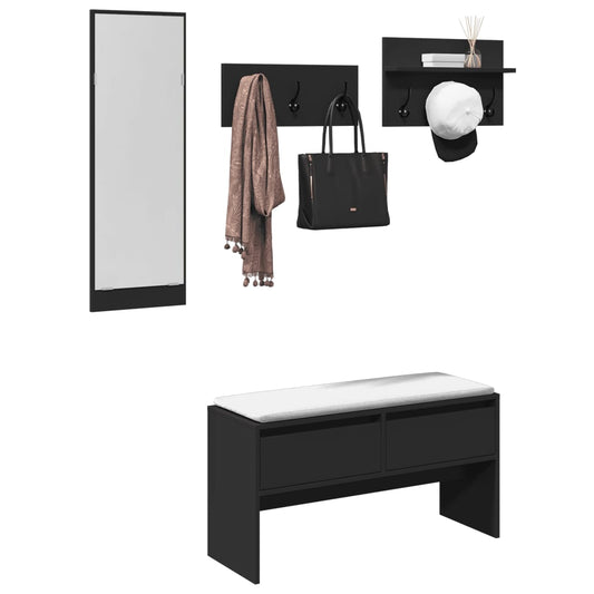 Elegant Black Engineered Wood 4-Piece Hallway Furniture Set