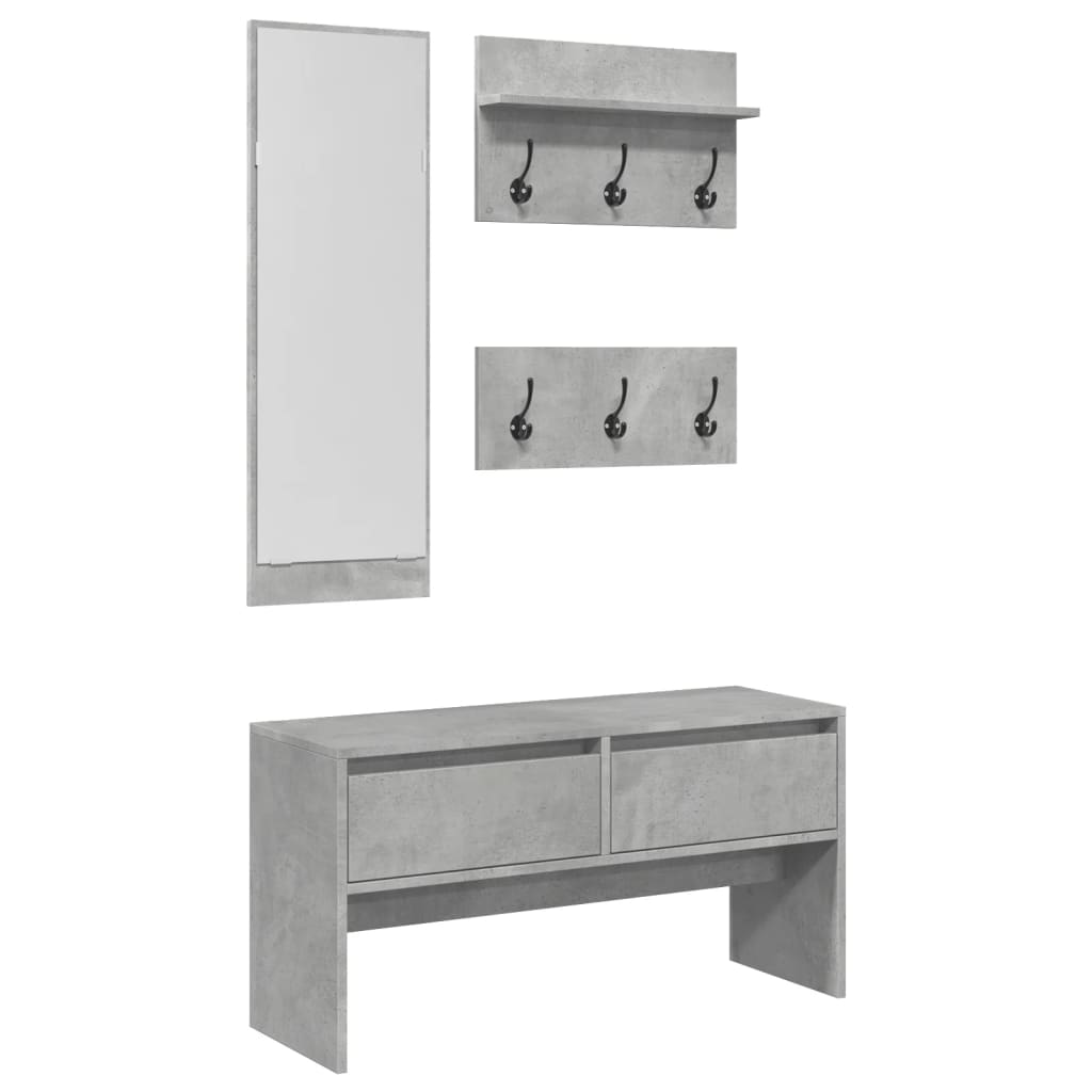 4-Piece Hallway Furniture Set in Concrete Grey Engineered Wood