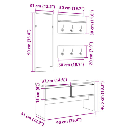 4-Piece Hallway Furniture Set in Concrete Grey Engineered Wood