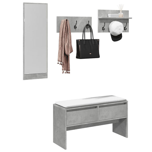 4-Piece Hallway Furniture Set in Concrete Grey Engineered Wood