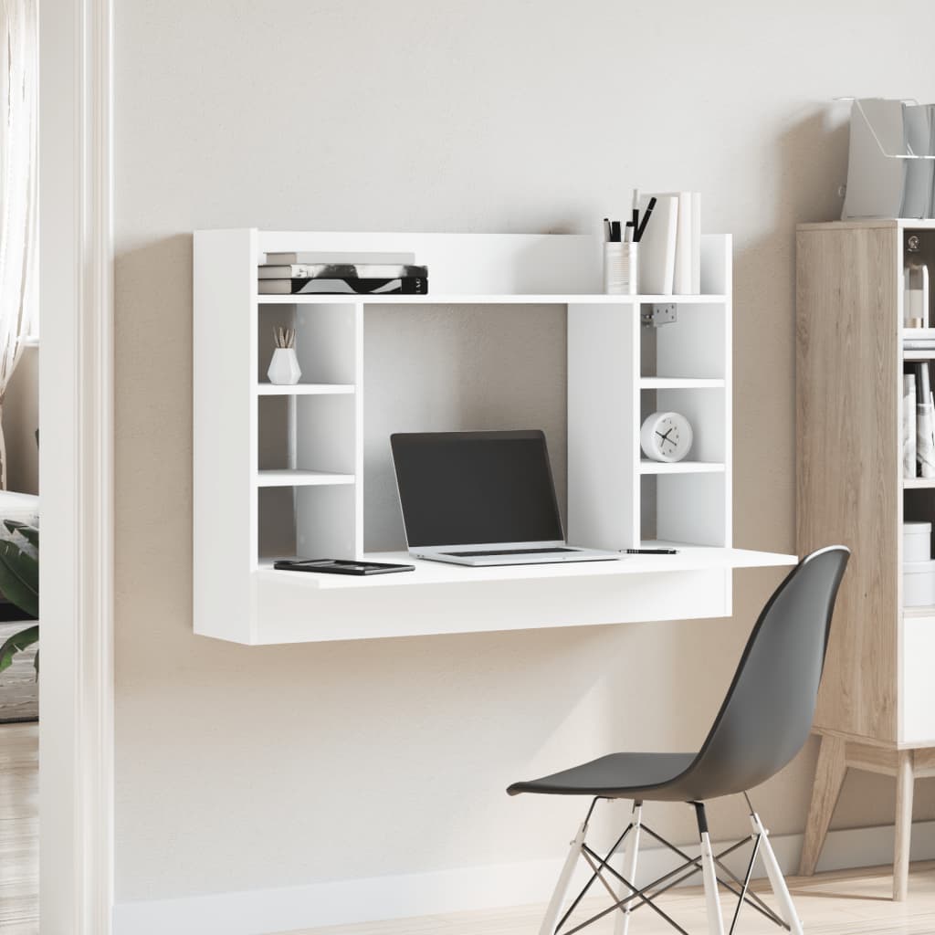 White Engineered Wood Wall-Mounted Desk 105x48x75 cm
