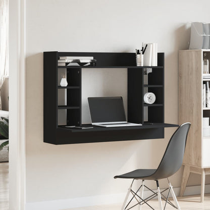 Sleek Black Wall-Mounted Desk, Engineered Wood 105x48x75 cm