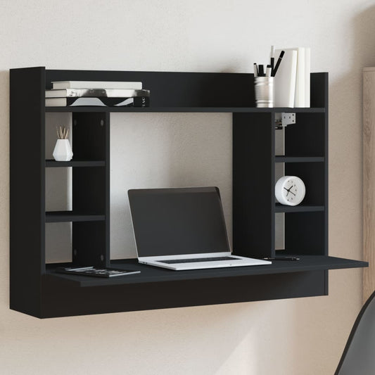 Sleek Black Wall-Mounted Desk, Engineered Wood 105x48x75 cm