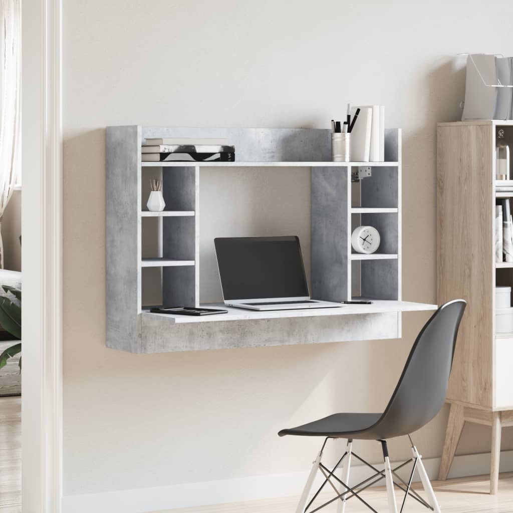 Concrete Grey Wall-Mounted Desk, Engineered Wood, 105x48x75 cm