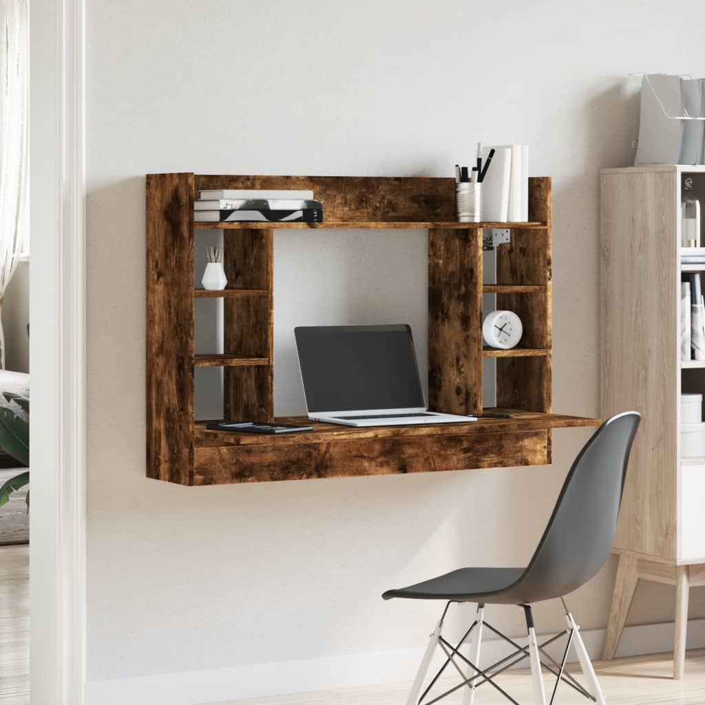 Space-Saving Wall Desk in Smoked Oak - 105x48x75 cm