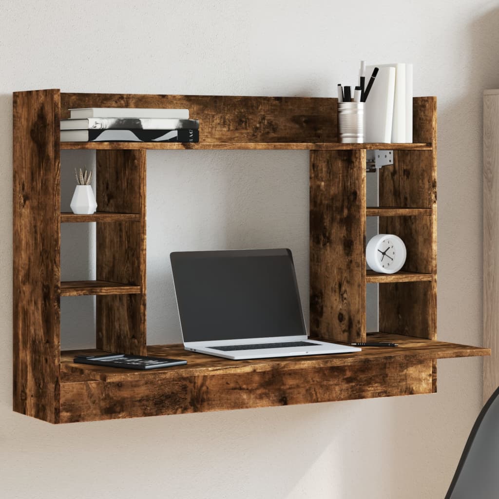 Space-Saving Wall Desk in Smoked Oak - 105x48x75 cm