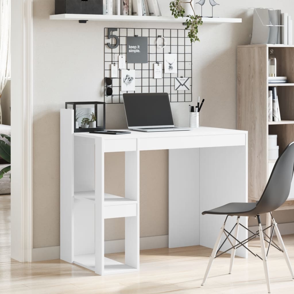 White Engineered Wood Office Desk - Compact 103.5x56.5x94 cm