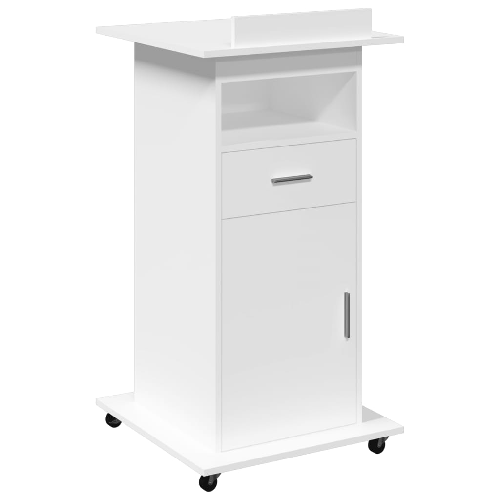 Mobile White Lectern w/ Drawer 55x55x107 cm - Engineered Wood