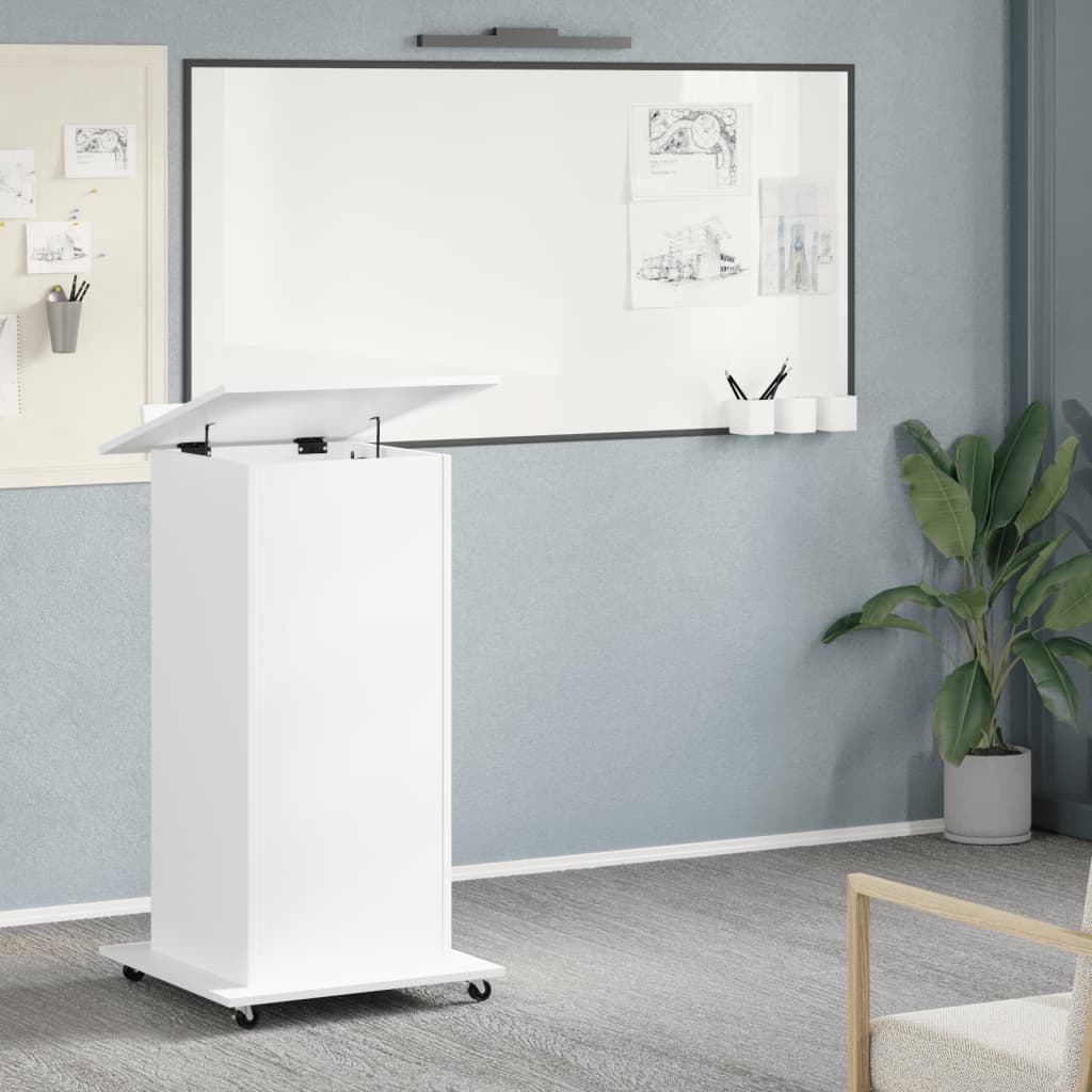 Mobile White Lectern w/ Drawer 55x55x107 cm - Engineered Wood