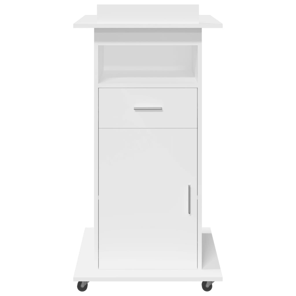 Mobile White Lectern w/ Drawer 55x55x107 cm - Engineered Wood