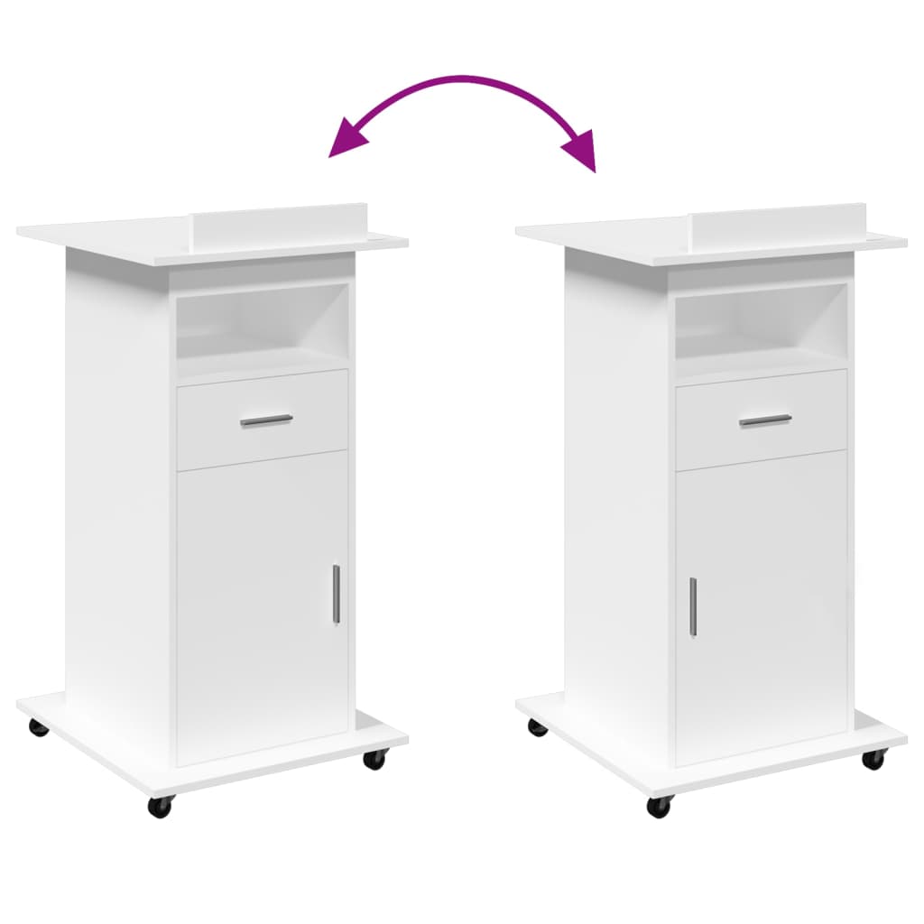 Mobile White Lectern w/ Drawer 55x55x107 cm - Engineered Wood