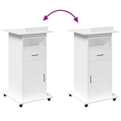 Mobile White Lectern w/ Drawer 55x55x107 cm - Engineered Wood