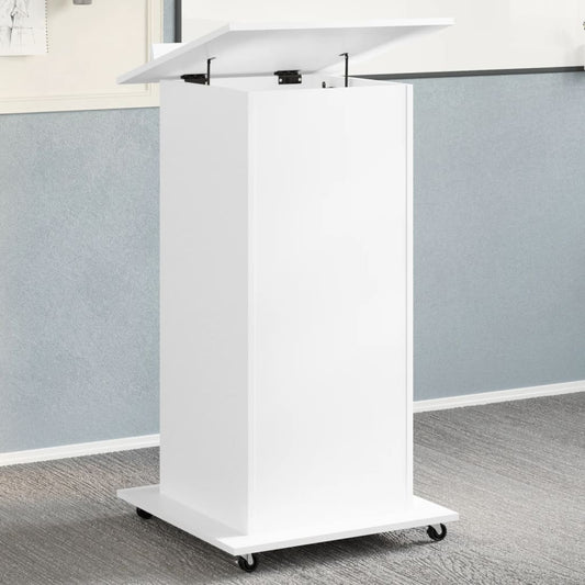 Mobile White Lectern w/ Drawer 55x55x107 cm - Engineered Wood