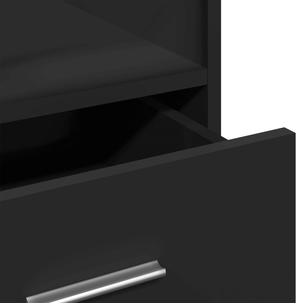 Black Engineered Wood Lectern with Wheels & Drawer, 55x55x107 cm