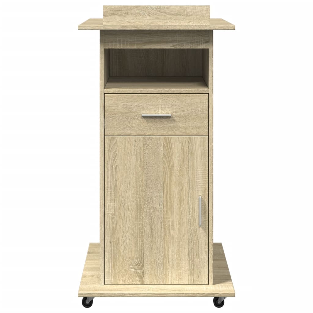 Mobile Lectern with Drawer, Sonoma Oak, 55x55x107 cm, Engineered Wood