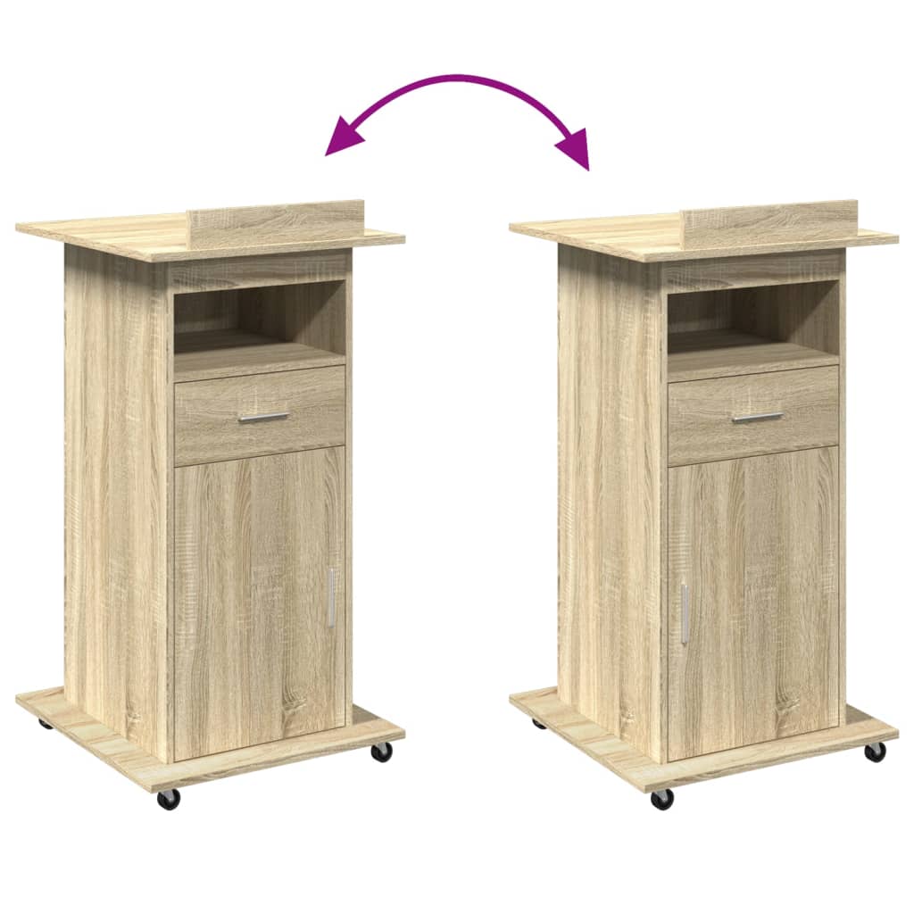 Mobile Lectern with Drawer, Sonoma Oak, 55x55x107 cm, Engineered Wood