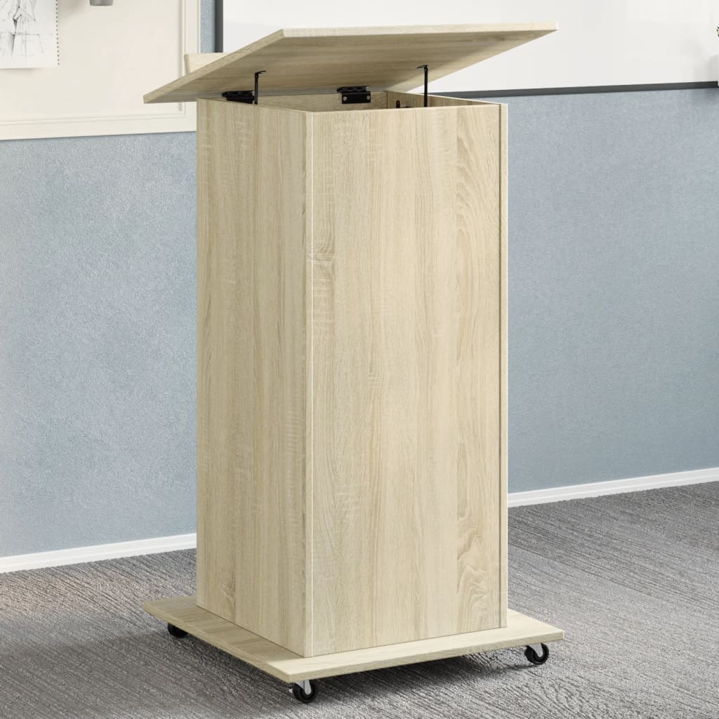 Mobile Lectern with Drawer, Sonoma Oak, 55x55x107 cm, Engineered Wood