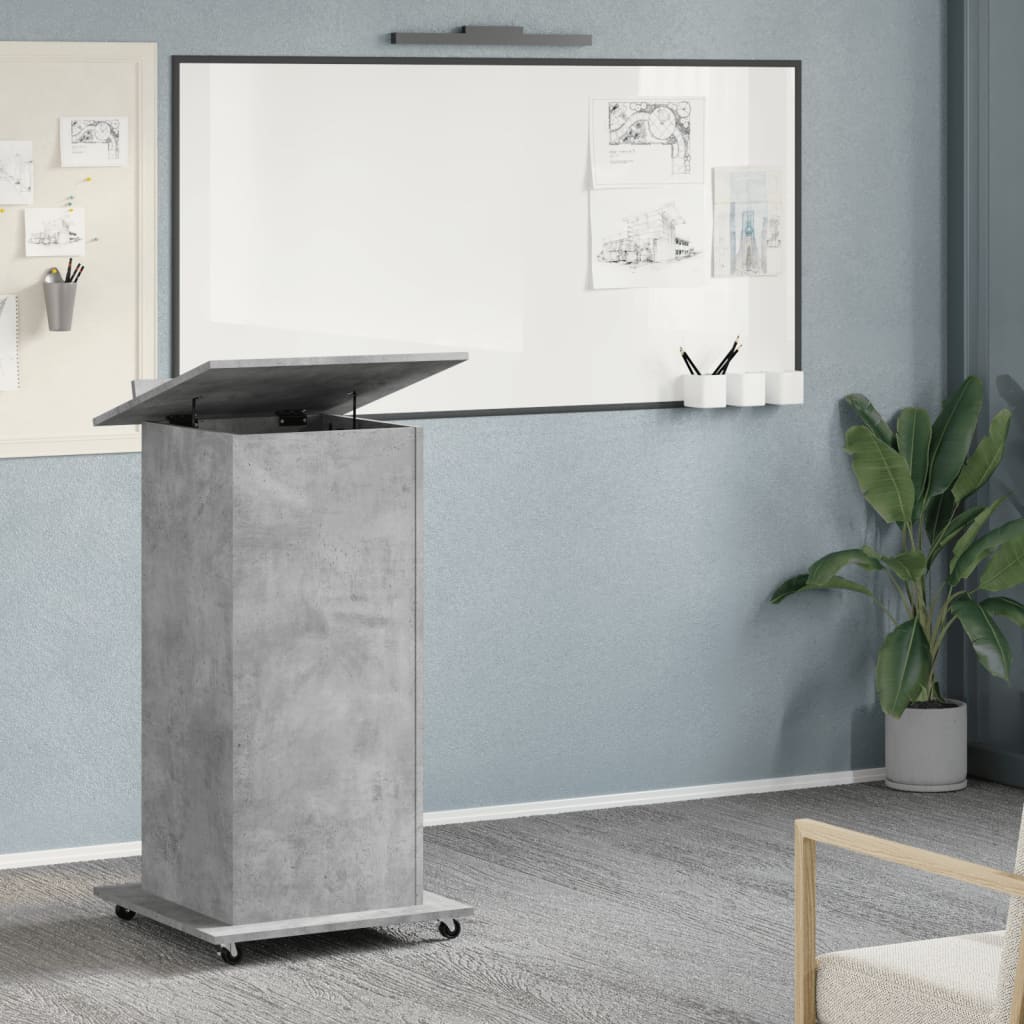 Mobile Lectern with Drawer, Concrete Grey, 55x55x107 cm, Engineered Wood